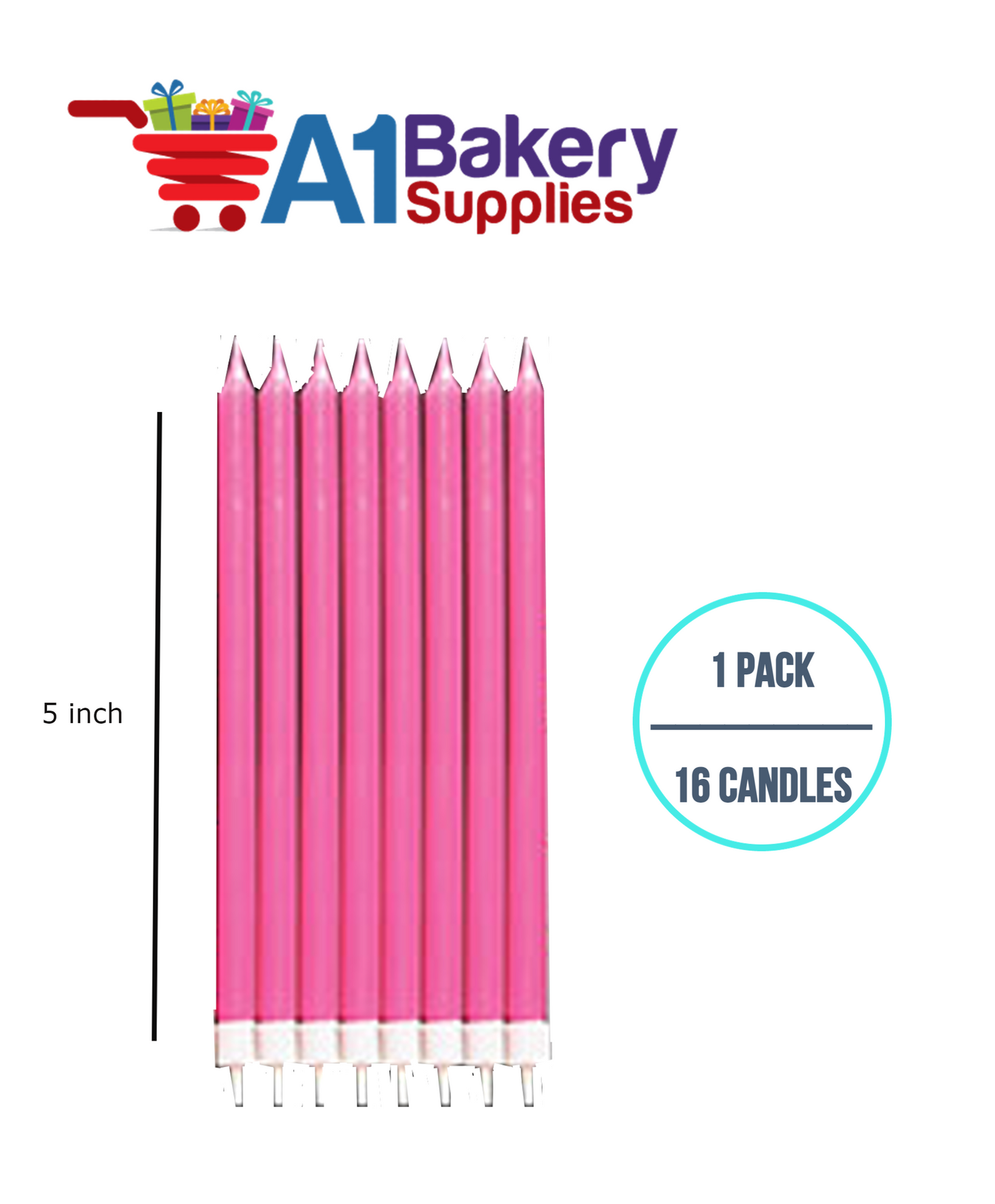 A1BakerySupplies Party Shape Candles- Pink W/Holders 1 pack for Birthday Cake Decorations and Anniversary
