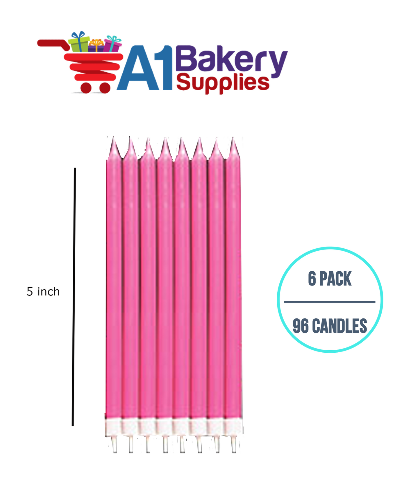 A1BakerySupplies Party Shape Candles- Pink W/Holders 6 pack for Birthday Cake Decorations and Anniversary