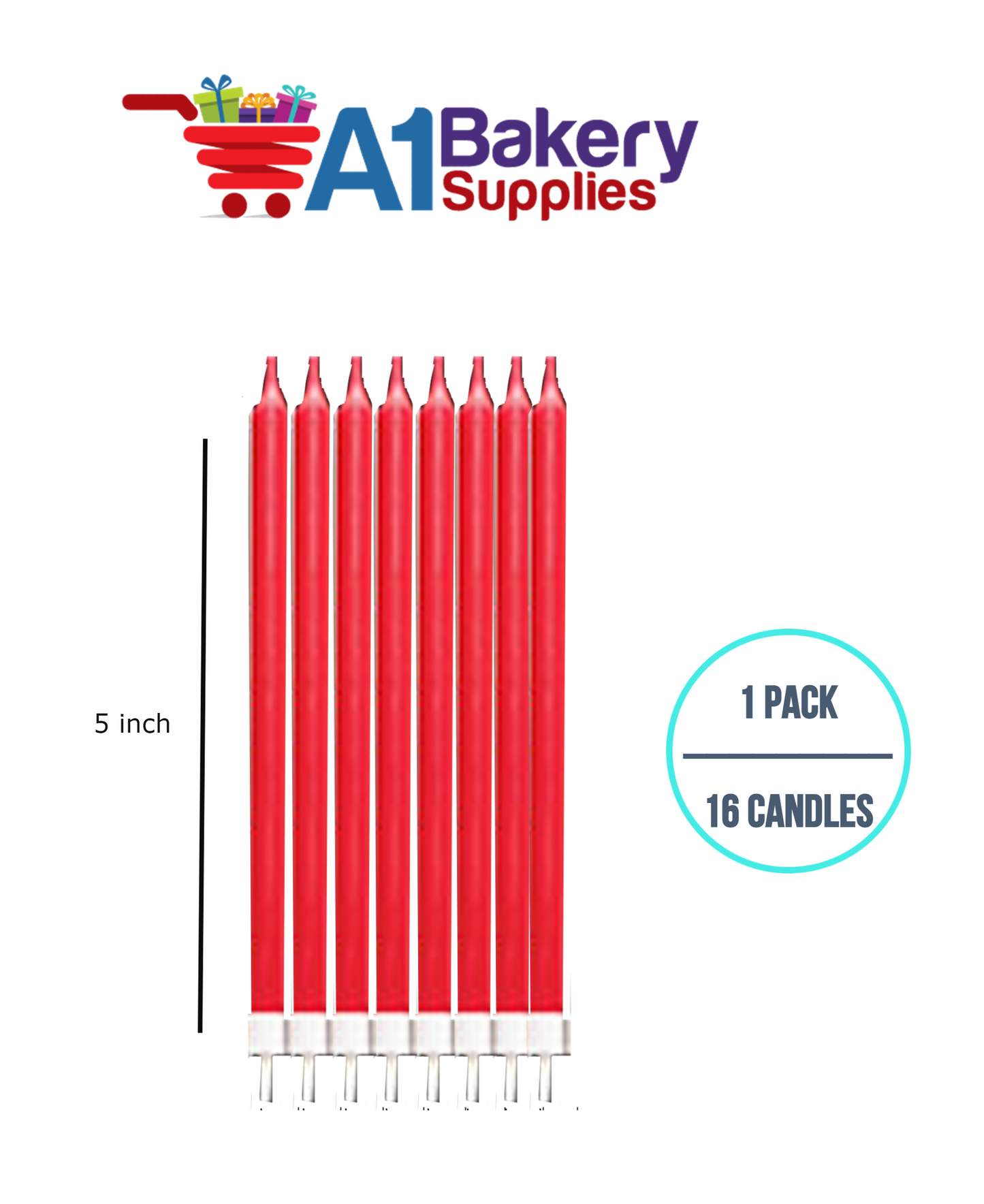 A1BakerySupplies Party Shape Candles- Red W/Holders 1 pack for Birthday Cake Decorations and Anniversary