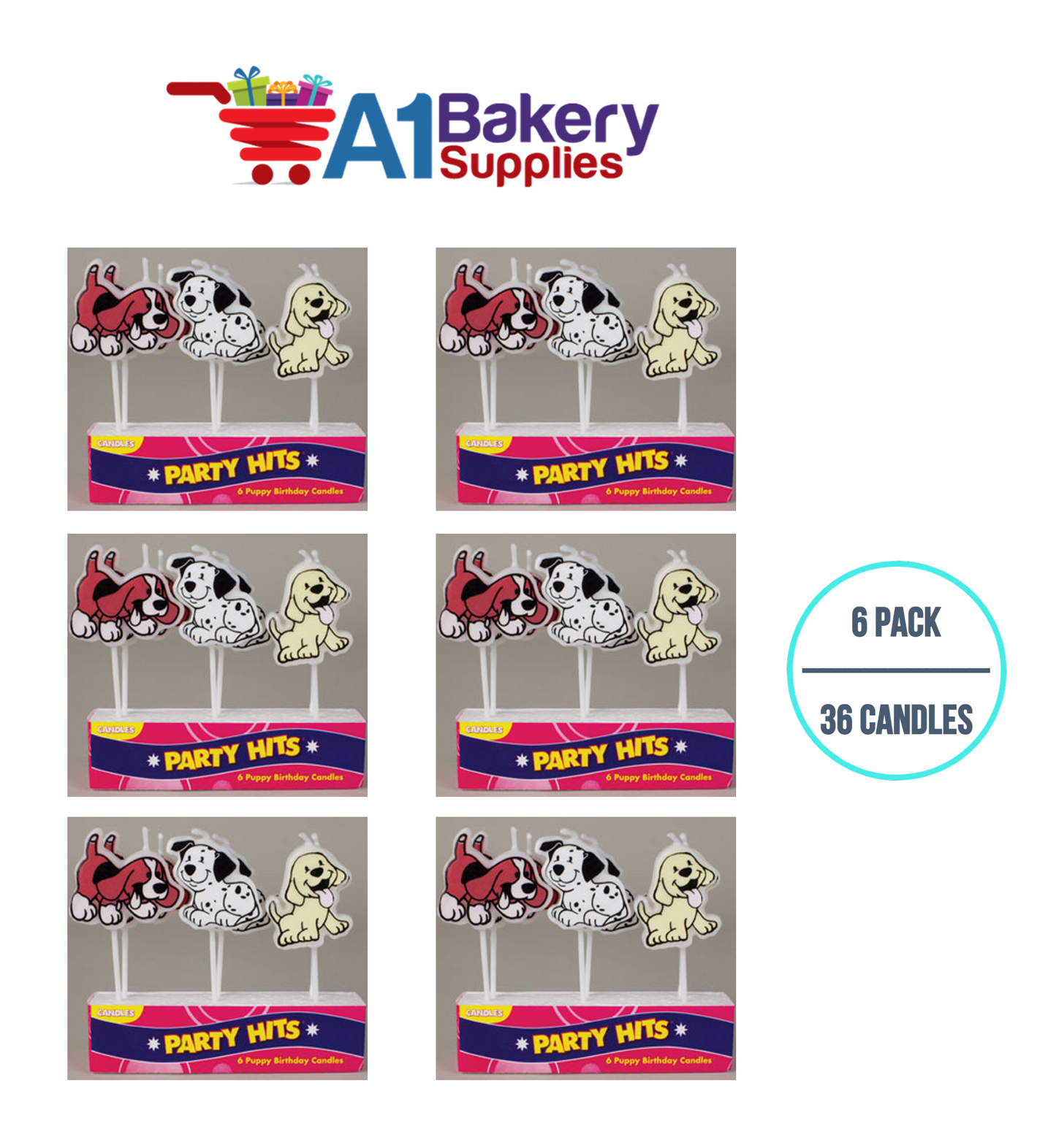A1BakerySupplies Puppy Candles Asst. 6 pack for Birthday Cake Decorations and Anniversary