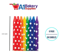 A1BakerySupplies Rainbow Dots Asst. Candles 6 pack for Birthday Cake Decorations and Anniversary