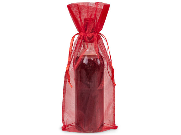 10 Pack Wine & Bottle Organza Favor Gift Bags Wine bottle bag 6.5 x 15 inch - Fits most bottles ( Red )