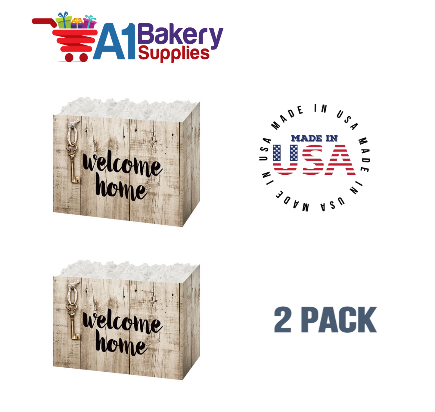 Rustic Welcome Home Basket Box, Theme Gift Box, Large 10.25 (Length) x 6 (Width) x 7.5 (Height), 2 Pack