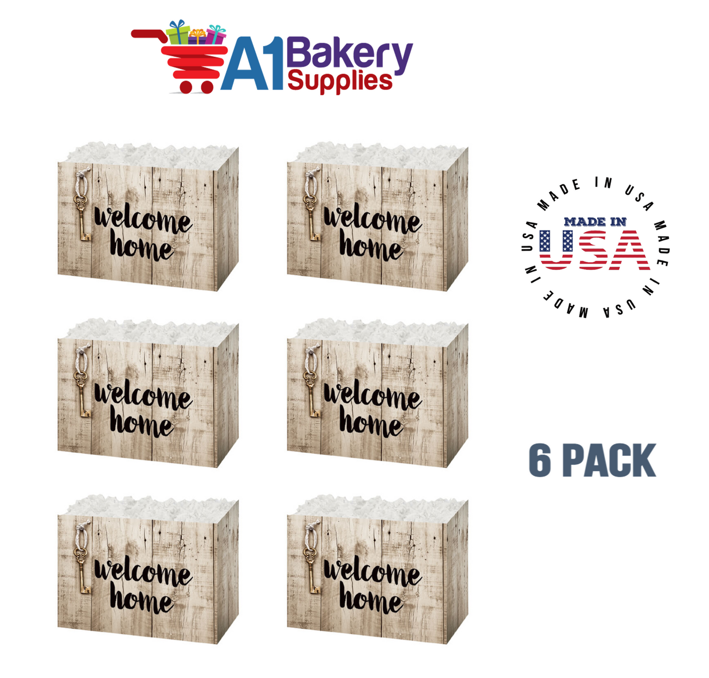 Rustic Welcome Home Basket Box, Theme Gift Box, Large 10.25 (Length) x 6 (Width) x 7.5 (Height), 6 Pack