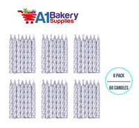 A1BakerySupplies Silver Birthday Candles 6 pack for Birthday Cake Decorations and Anniversary