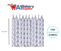 A1BakerySupplies Silver Birthday Candles 1 pack for Birthday Cake Decorations and Anniversary