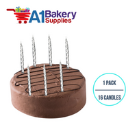 A1BakerySupplies Silver Spiral Candles 1 pack for Birthday Cake Decorations and Anniversary