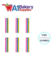A1BakerySupplies Slim Candles - Asst Colors 6 pack for Birthday Cake Decorations and Anniversary