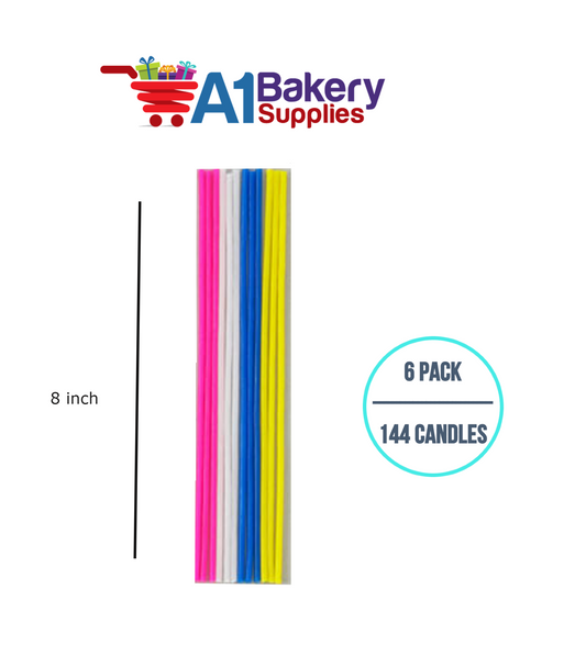 A1BakerySupplies Slim Candles - Asst Colors 6 pack for Birthday Cake Decorations and Anniversary