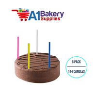 A1BakerySupplies Slim Candles - Asst Colors 6 pack for Birthday Cake Decorations and Anniversary