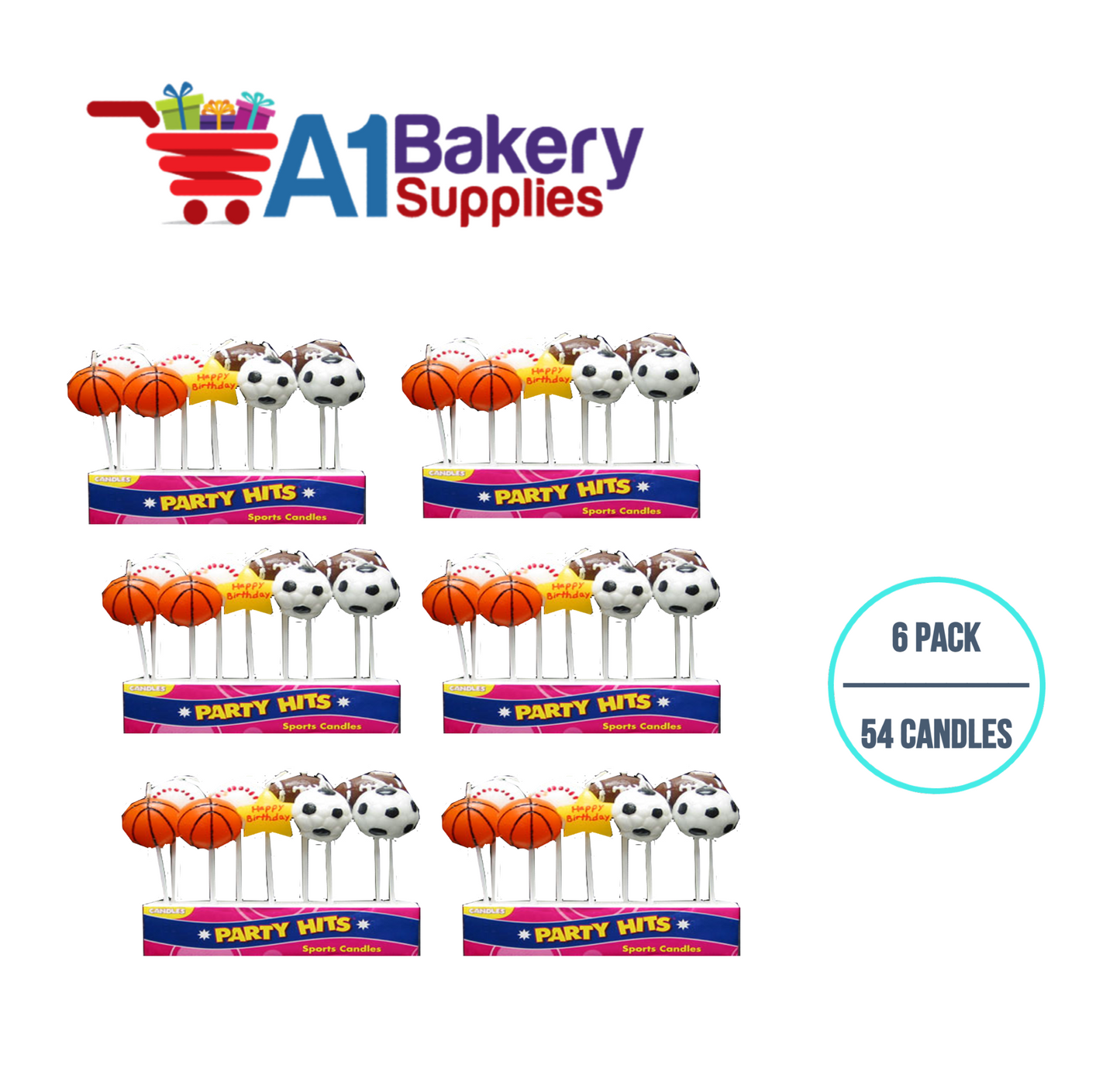 A1BakerySupplies Sports Fan Candle Sets 6 pack for Birthday Cake Decorations and Anniversary