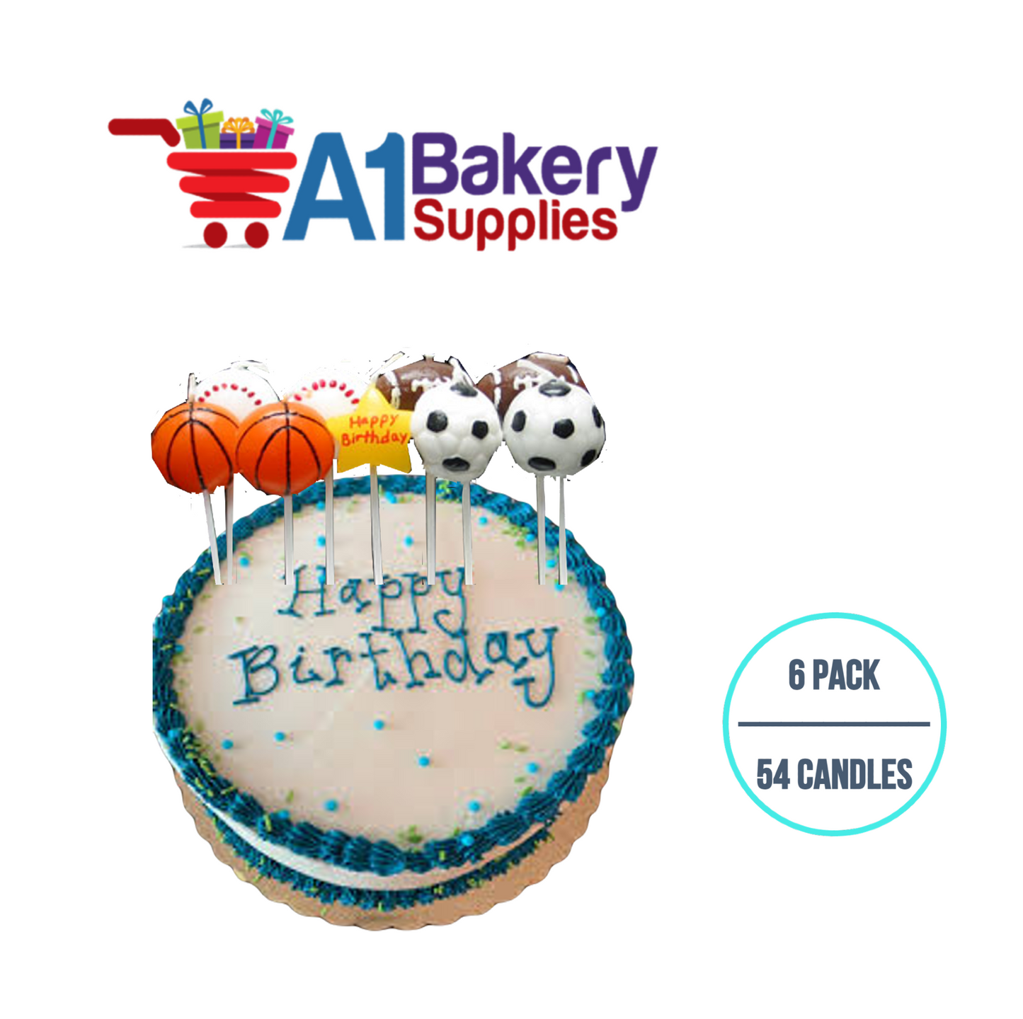 A1BakerySupplies Sports Fan Candle Sets 6 pack for Birthday Cake Decorations and Anniversary
