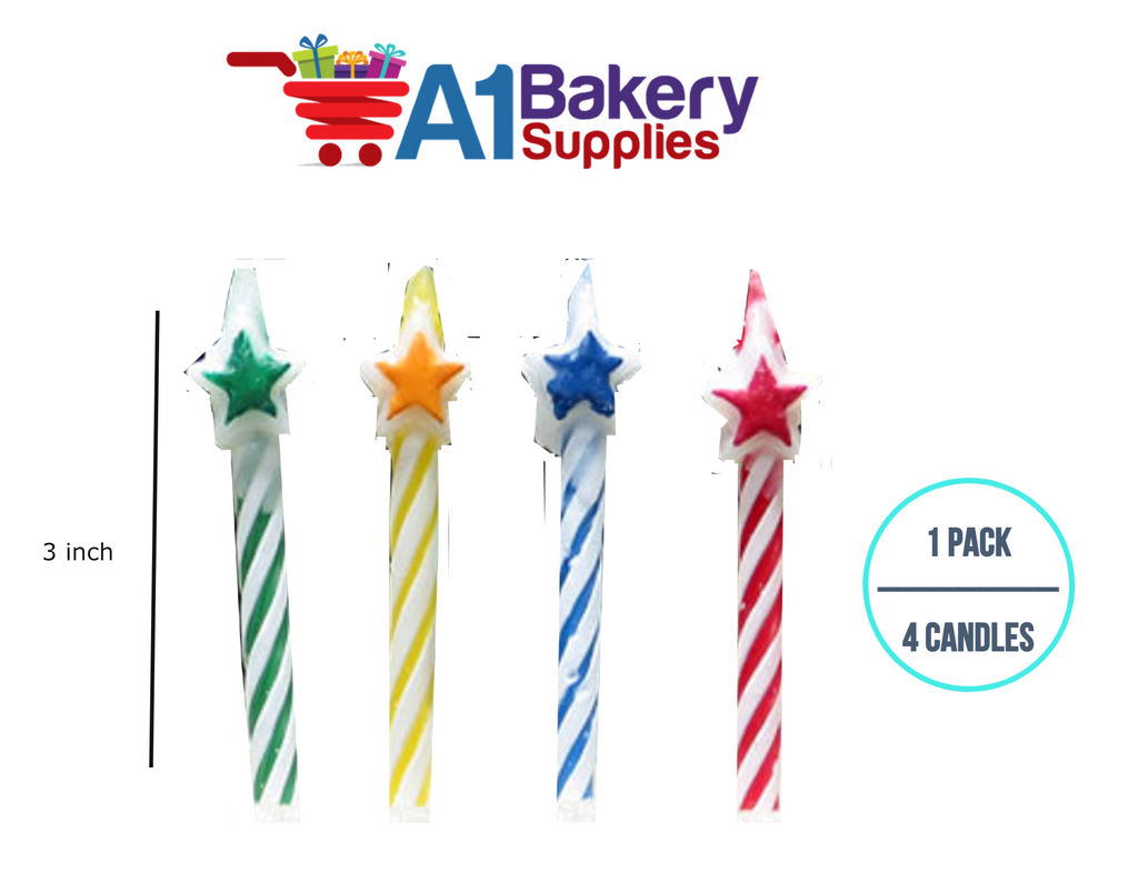A1BakerySupplies Star Top Striped Birthday Candles 1 pack for Birthday Cake Decorations and Anniversary