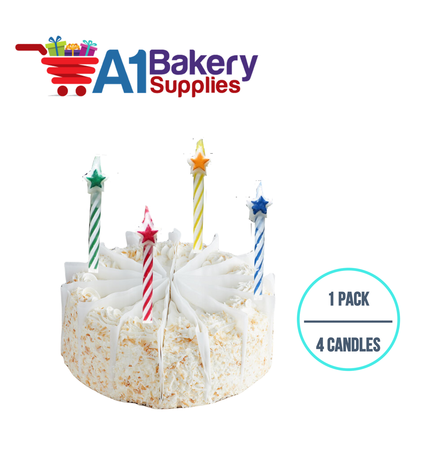 A1BakerySupplies Star Top Striped Birthday Candles 1 pack for Birthday Cake Decorations and Anniversary