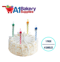 A1BakerySupplies Star Top Striped Birthday Candles 1 pack for Birthday Cake Decorations and Anniversary