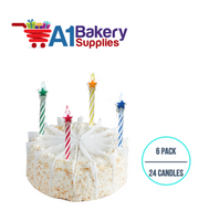 A1BakerySupplies Star Top Striped Birthday Candles 6 pack for Birthday Cake Decorations and Anniversary