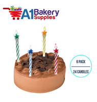 A1BakerySupplies Star Top Striped Birthday Candles 6 pack for Birthday Cake Decorations and Anniversary