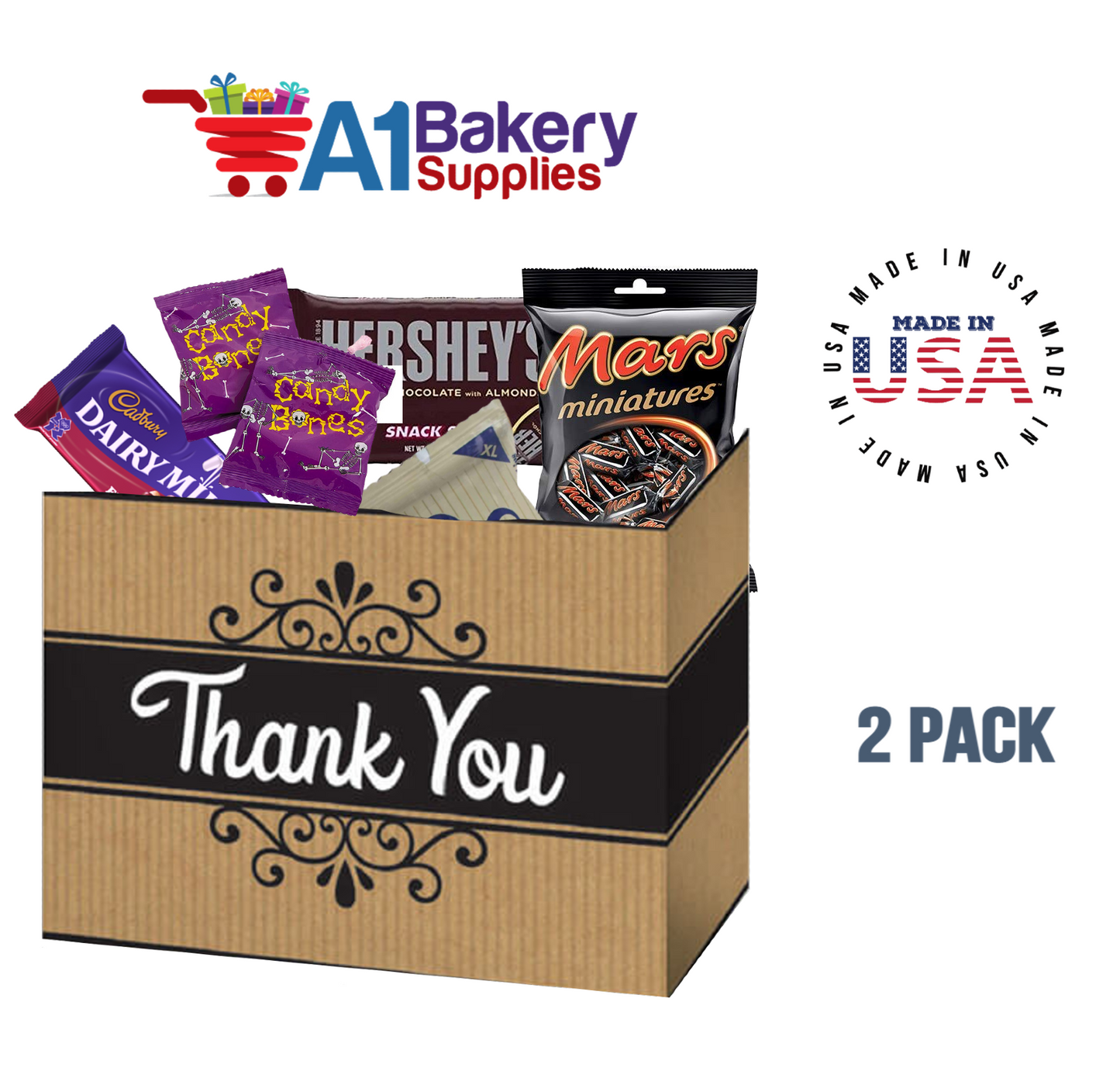 Thank You Kraft Stripes Basket Box, Theme Gift Box, Small 6.75 (Length) x 4 (Width) x 5 (Height), 2 Pack
