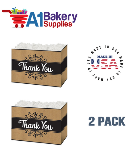 Thank You Kraft Stripes Basket Box, Theme Gift Box, Large 10.25 (Length) x 6 (Width) x 7.5 (Height), 2 Pack