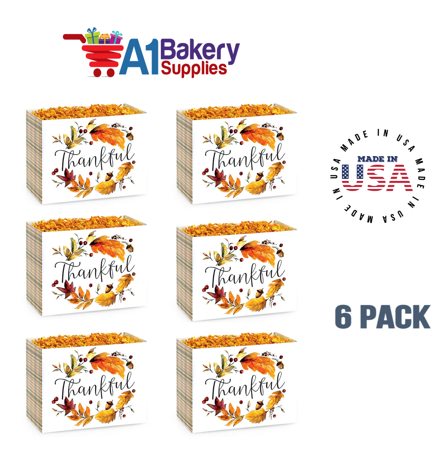 Thankful Plaid Basket Box, Theme Gift Box, Large 10.25 (Length) x 6 (Width) x 7.5 (Height), 6 Pack