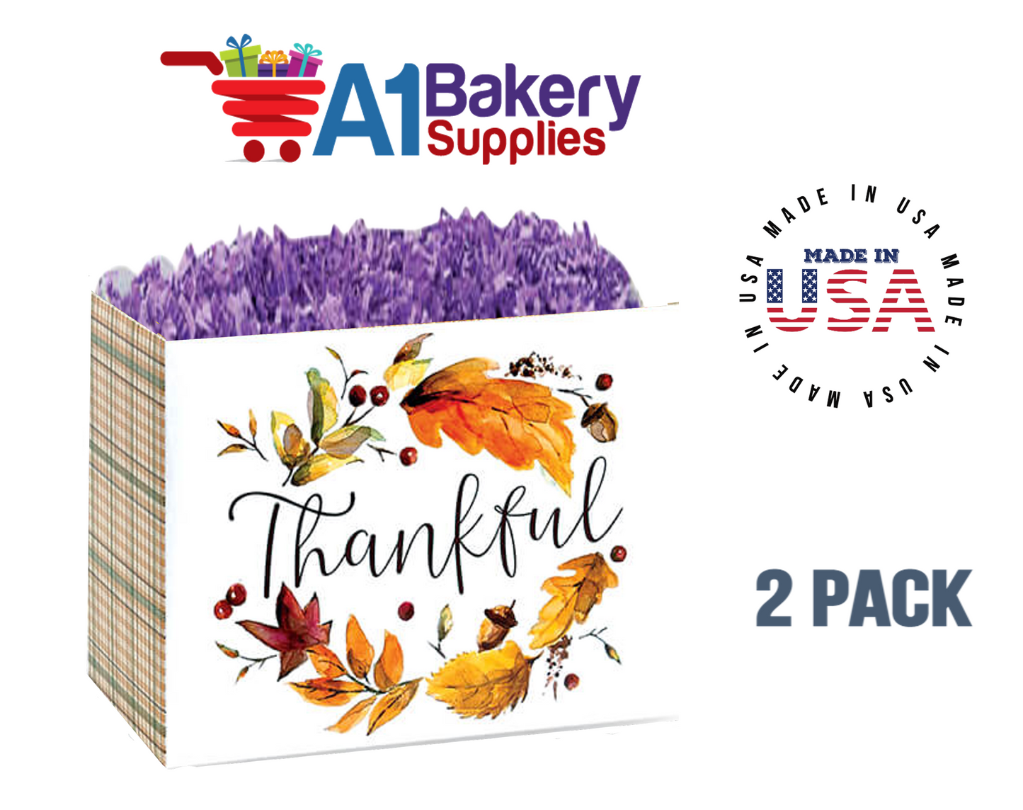 Thankful Plaid Basket Box, Theme Gift Box, Small 6.75 (Length) x 4 (Width) x 5 (Height), 2 Pack