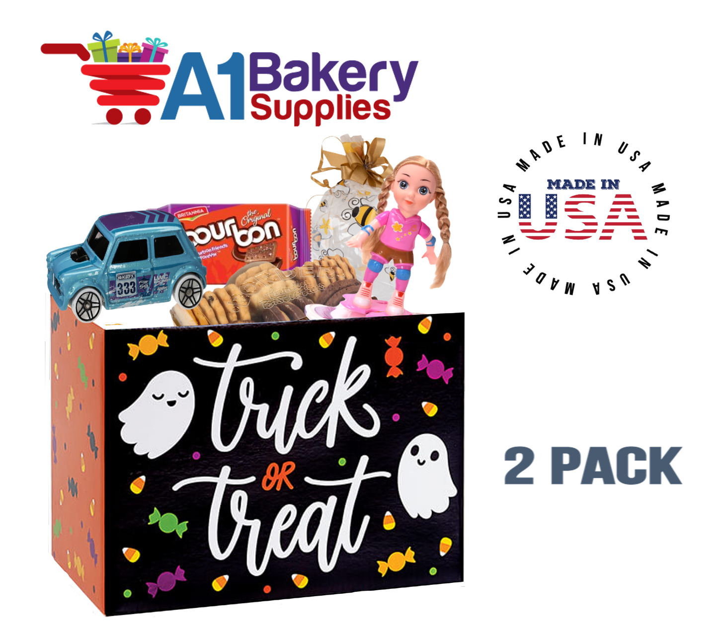 Trick or Treat Basket Box, Theme Gift Box, Small 6.75 (Length) x 4 (Width) x 5 (Height), 2 Pack
