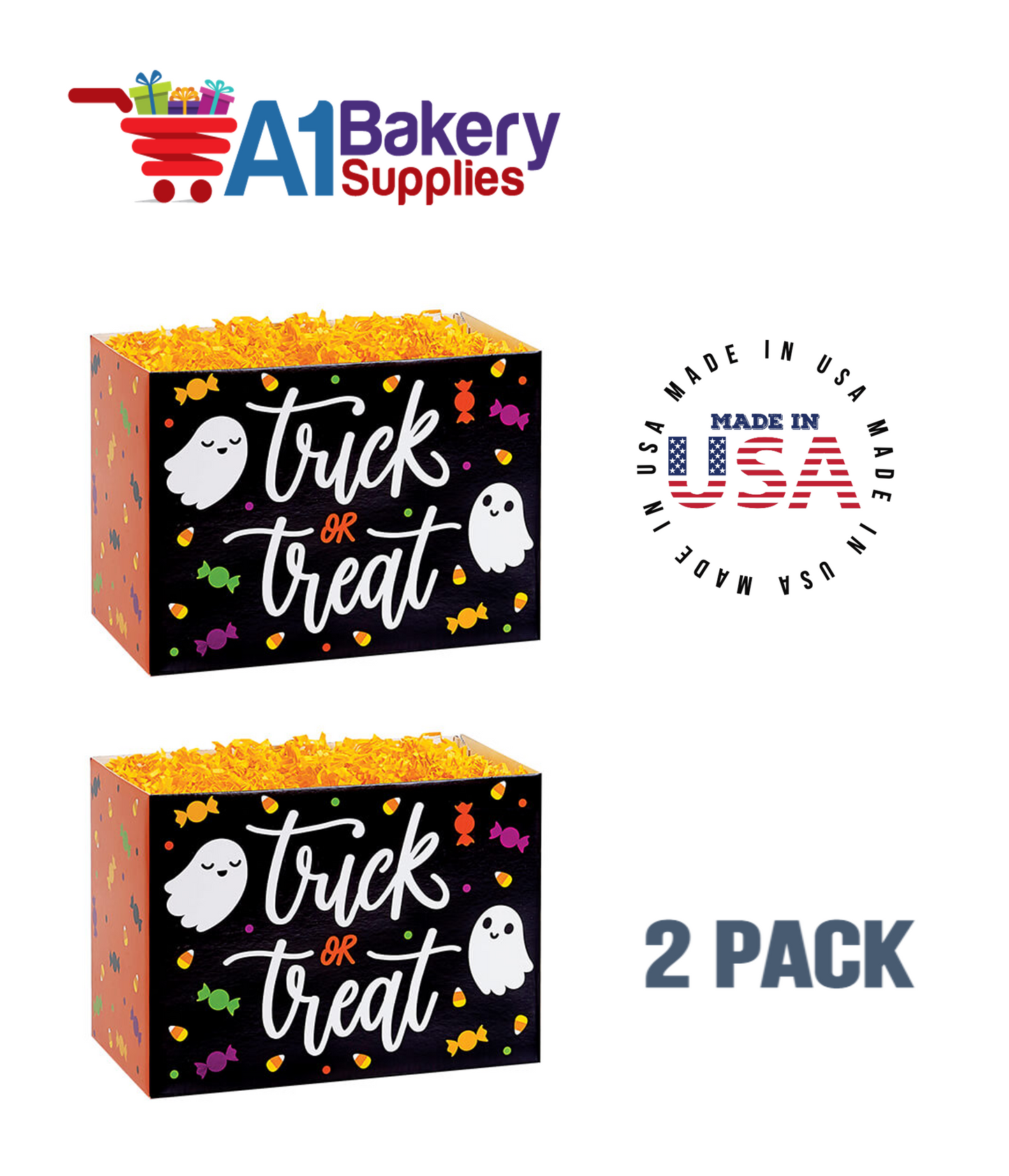 Trick or Treat Basket Box, Theme Gift Box, Small 6.75 (Length) x 4 (Width) x 5 (Height), 2 Pack