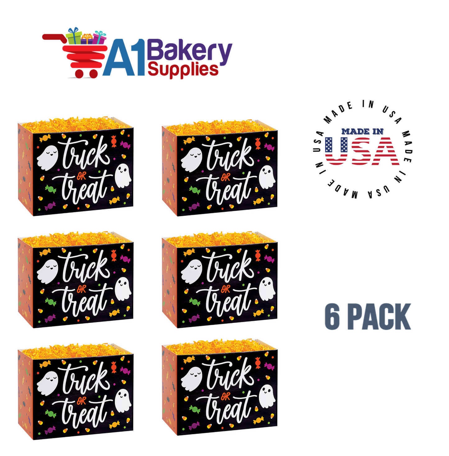 Trick or Treat Basket Box, Theme Gift Box, Large 10.25 (Length) x 6 (Width) x 7.5 (Height), 6 Pack