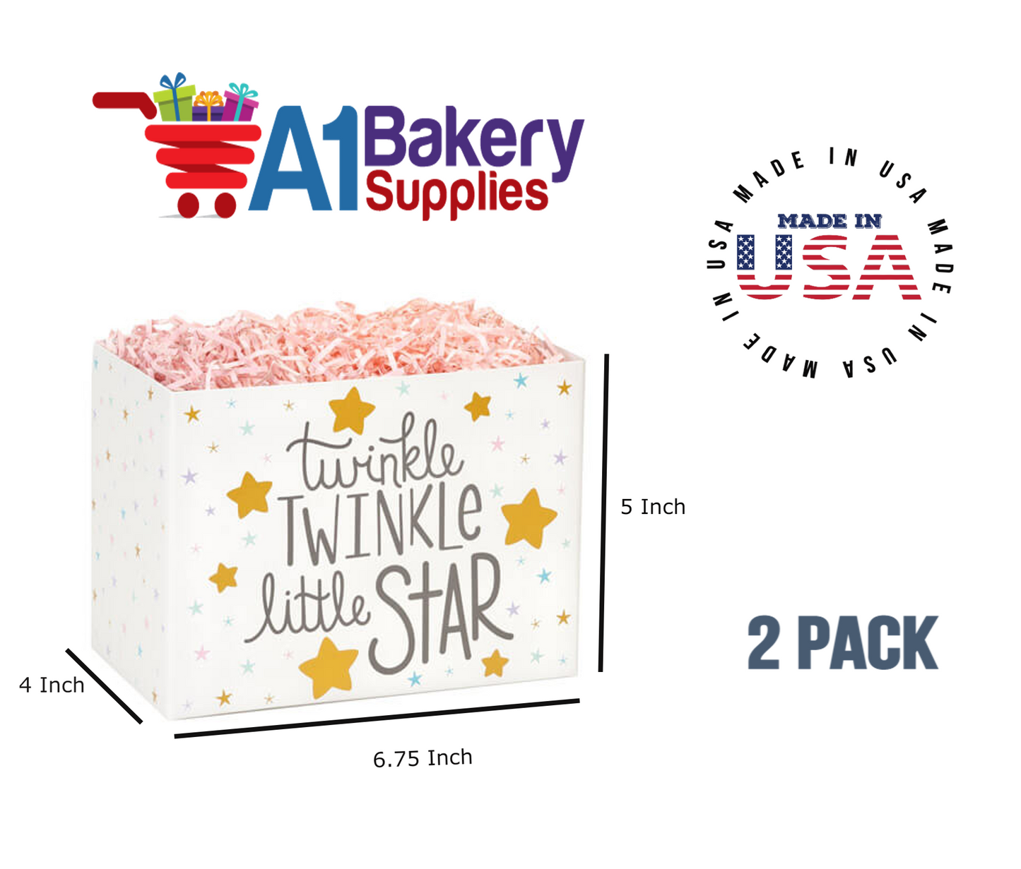 Twinkle Little Star Basket Box, Theme Gift Box, Small 6.75 (Length) x 4 (Width) x 5 (Height), 2 Pack