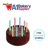 A1BakerySupplies Twister Candles - Pastel Colors 6 pack for Birthday Cake Decorations and Anniversary