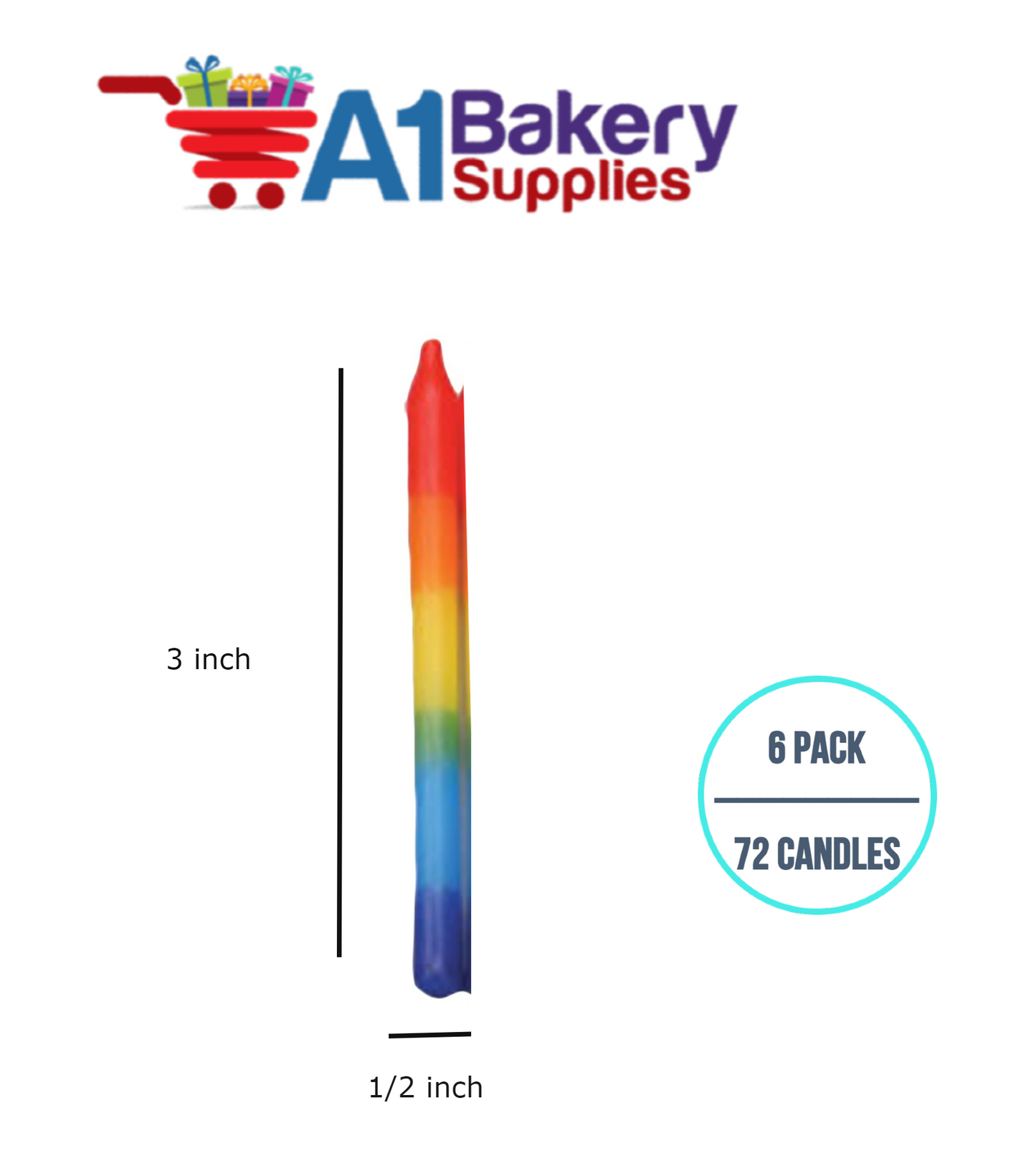 A1BakerySupplies Tye-Dye Rainbow Birthday Candles 6 pack for Birthday Cake Decorations and Anniversary