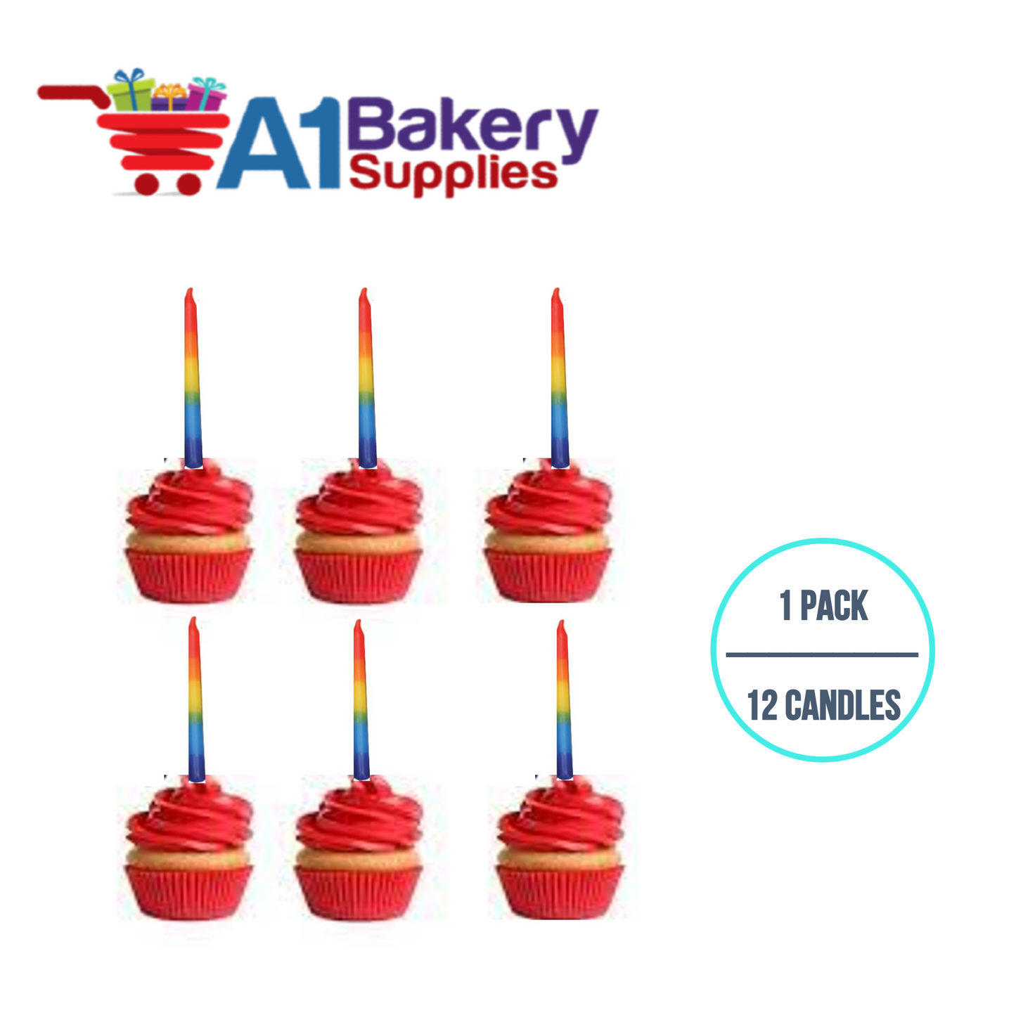 A1BakerySupplies Tye-Dye Rainbow Birthday Candles 1 pack for Birthday Cake Decorations and Anniversary