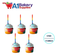 A1BakerySupplies Tye-Dye Rainbow Birthday Candles 6 pack for Birthday Cake Decorations and Anniversary