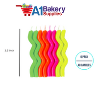 A1BakerySupplies Wavy Birthday Candles- Neon Asst 6 pack for Birthday Cake Decorations and Anniversary