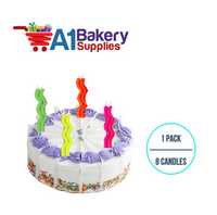 A1BakerySupplies Wavy Birthday Candles- Neon Asst 1 pack for Birthday Cake Decorations and Anniversary