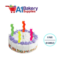 A1BakerySupplies Wavy Birthday Candles- Neon Asst 6 pack for Birthday Cake Decorations and Anniversary