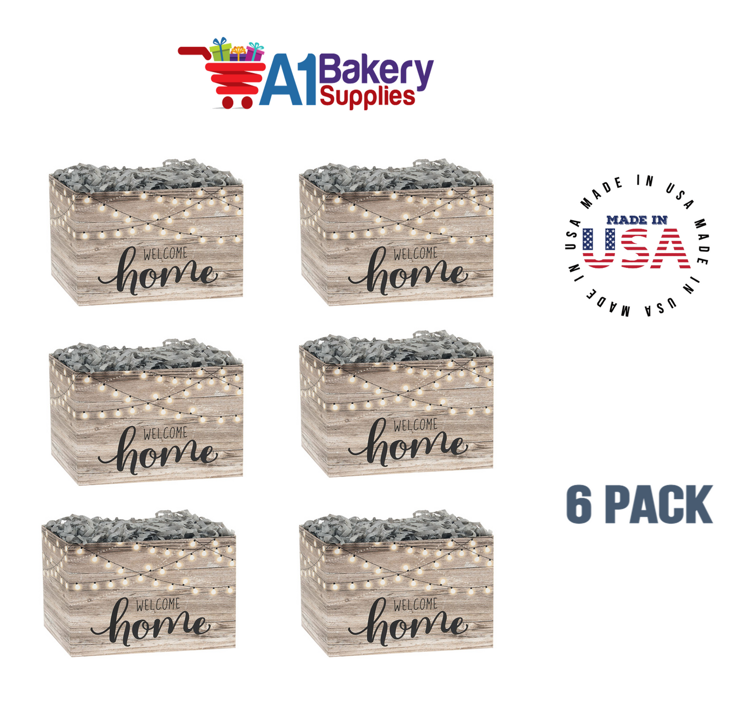 Welcome Home Lights Basket Box, Theme Gift Box, Small 6.75 (Length) x 4 (Width) x 5 (Height), 6 Pack