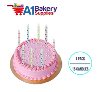 A1BakerySupplies White Dots Asst. Candles 1 pack for Birthday Cake Decorations and Anniversary