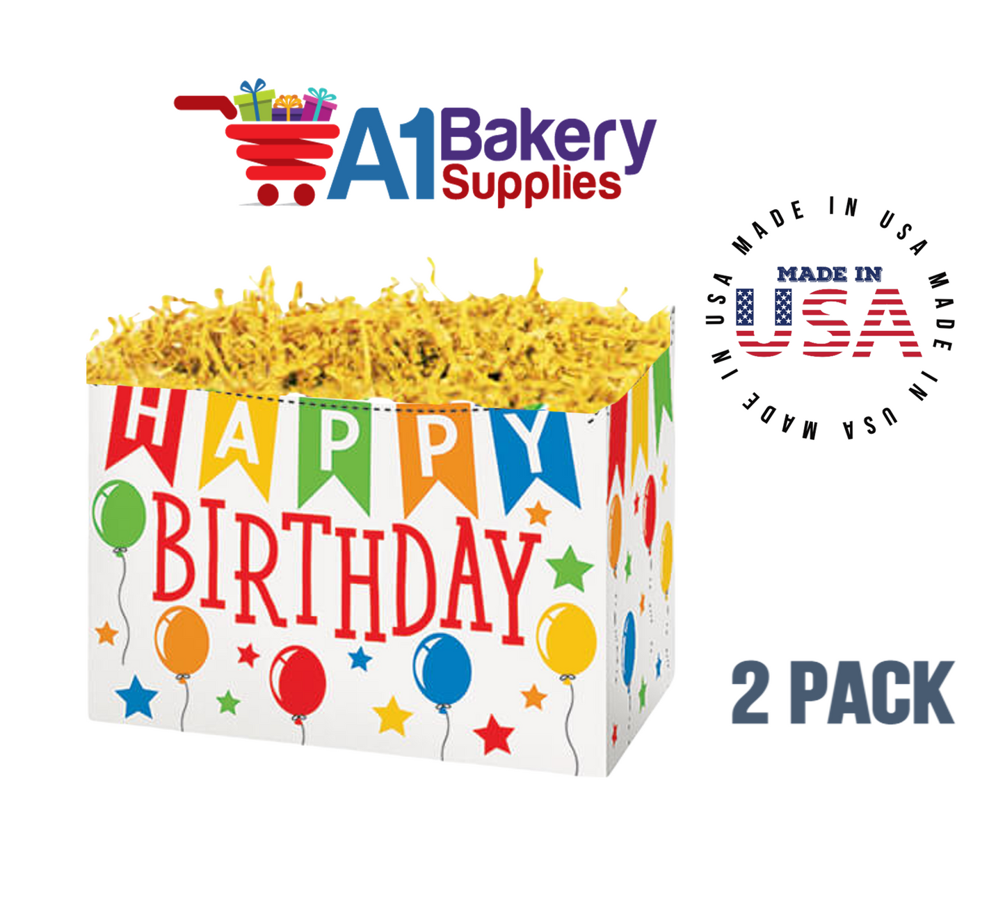 Birthday Banner Basket Box, Theme Gift Box, Large 10.25 (Length) x 6 (Width) x 7.5 (Height), 2 Pack
