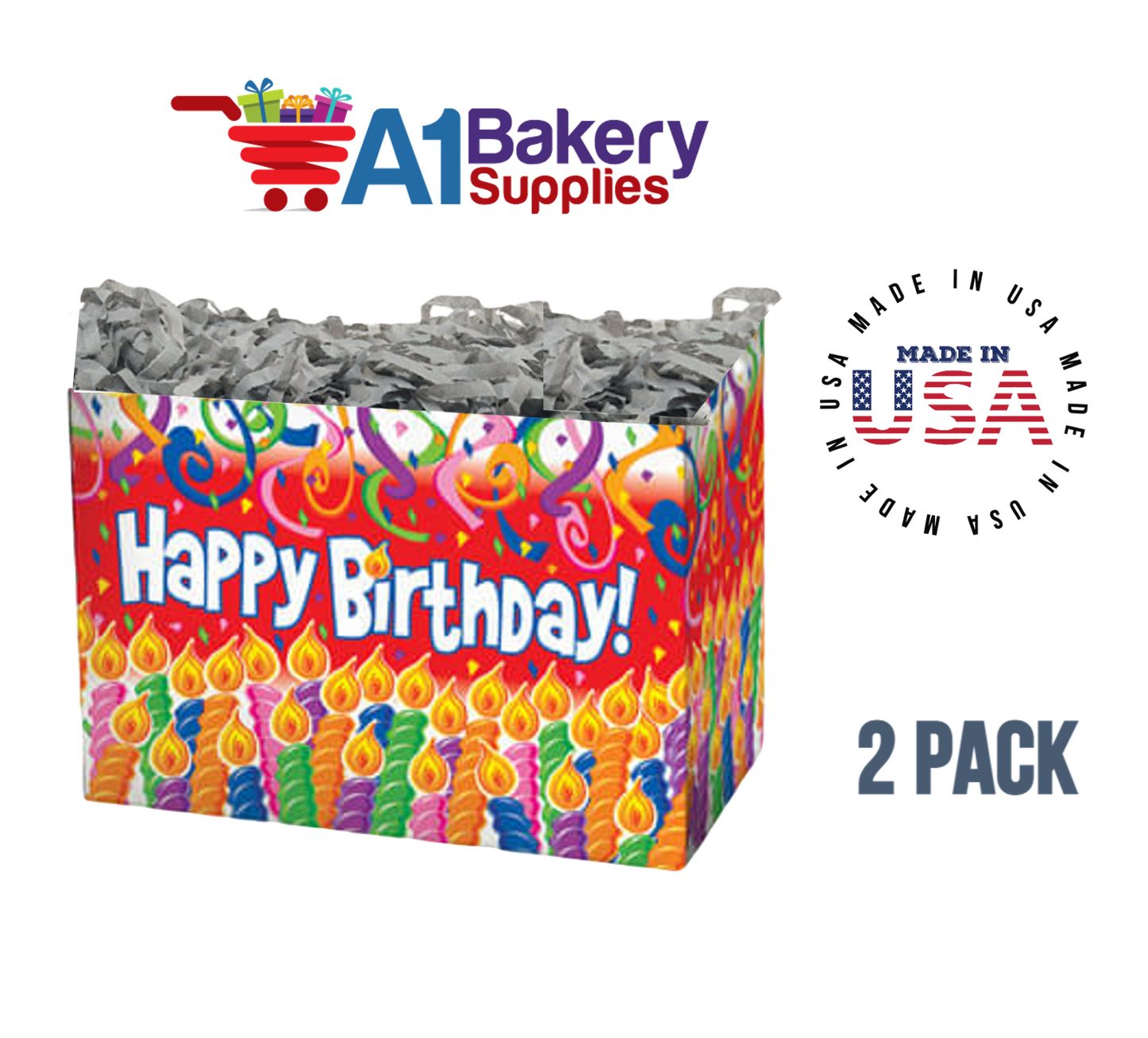 Birthday Candles Basket Box, Theme Gift Box, Small 6.75 (Length) x 4 (Width) x 5 (Height), 2 Pack