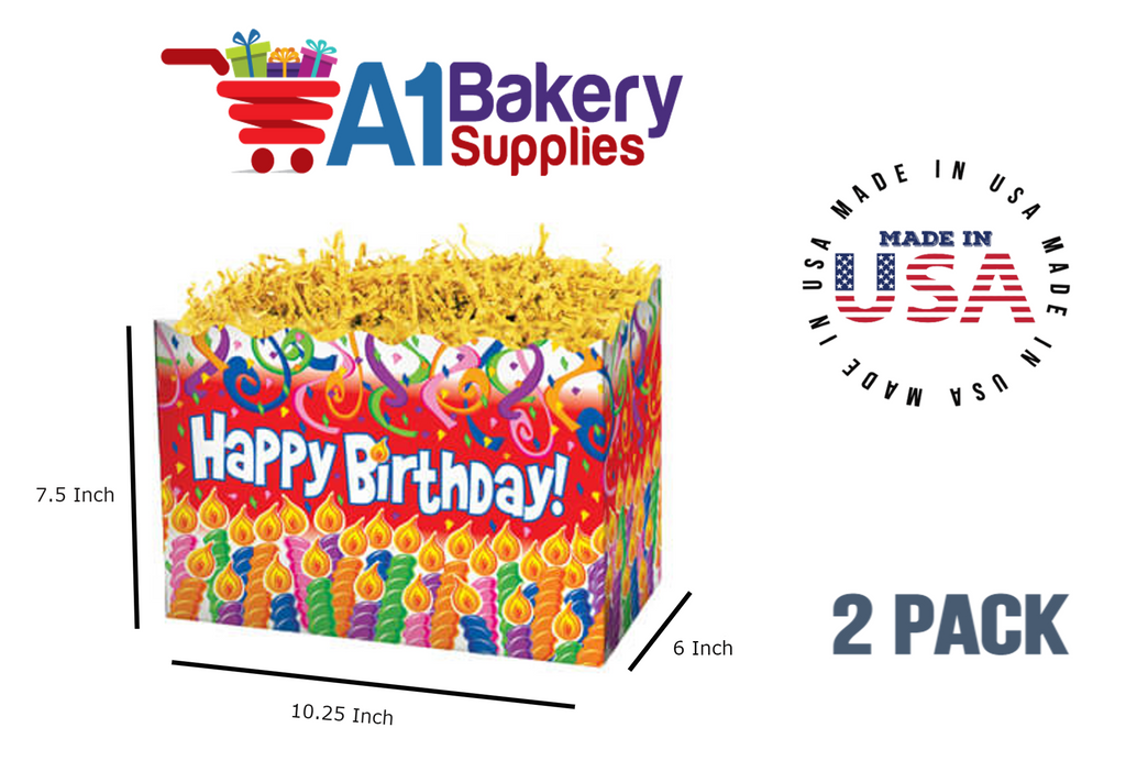 Birthday Candles Basket Box, Theme Gift Box, Large 10.25 (Length) x 6 (Width) x 7.5 (Height), 2 Pack