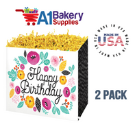 Birthday Flowers Basket Box, Theme Gift Box, Large 10.25 (Length) x 6 (Width) x 7.5 (Height), 2 Pack