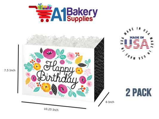 Birthday Flowers Basket Box, Theme Gift Box, Large 10.25 (Length) x 6 (Width) x 7.5 (Height), 2 Pack