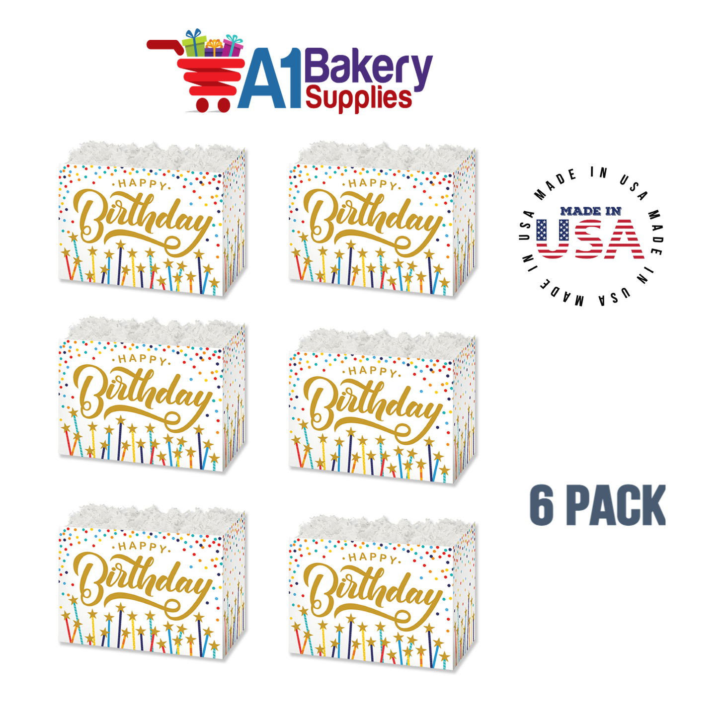 Happy Birthday Stars Basket Box, Theme Gift Box, Small 6.75 (Length) x 4 (Width) x 5 (Height), 6 Pack