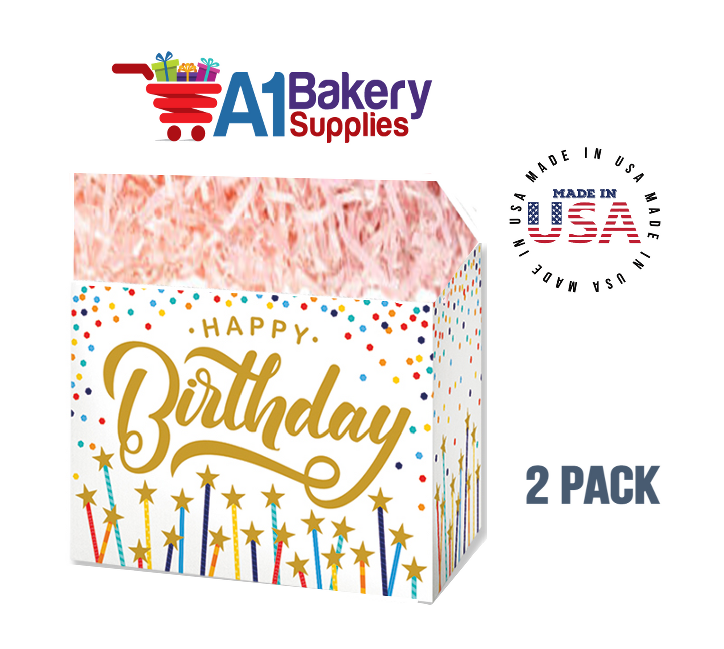 Happy Birthday Stars Basket Box, Theme Gift Box, Small 6.75 (Length) x 4 (Width) x 5 (Height), 2 Pack