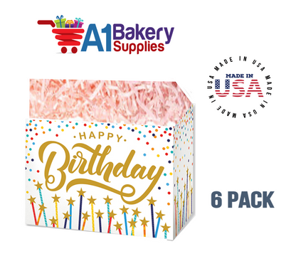 Happy Birthday Stars Basket Box, Theme Gift Box, Large 10.25 (Length) x 6 (Width) x 7.5 (Height), 6 Pack