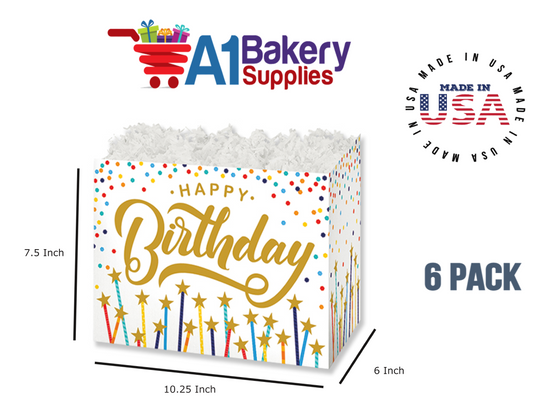Happy Birthday Stars Basket Box, Theme Gift Box, Large 10.25 (Length) x 6 (Width) x 7.5 (Height), 6 Pack