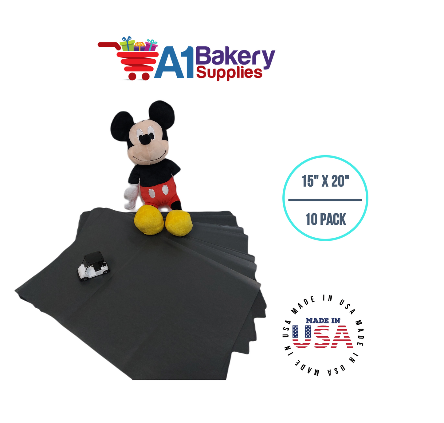 Black Tissue Paper Squares, Bulk 10 Sheets, Premium Gift Wrap and Art Supplies for Birthdays, Holidays, or Presents by A1BakerySupplies, Small 15 Inch x 20 Inch