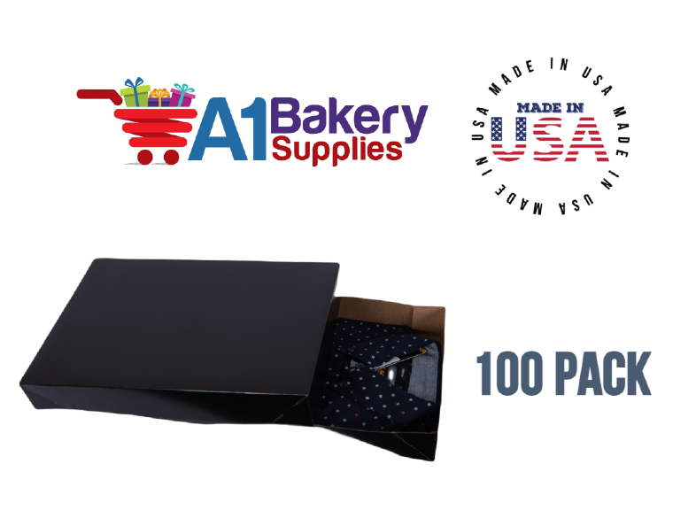 Black Color Apparel Box for Men Shirts Gift Wrap Packaging Boxes, 15 x 9 1/2 x 2" - 100 Pack, Large