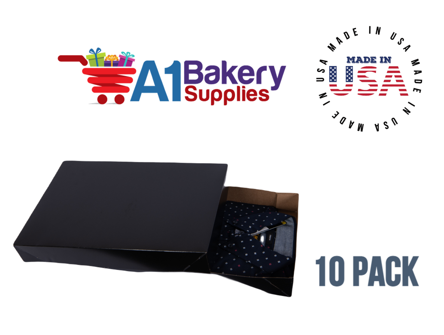 Black Color Apparel Box for Men Shirts Gift Wrap Packaging Boxes, 15 x 9 1/2 x 2" - 10 Pack, Small